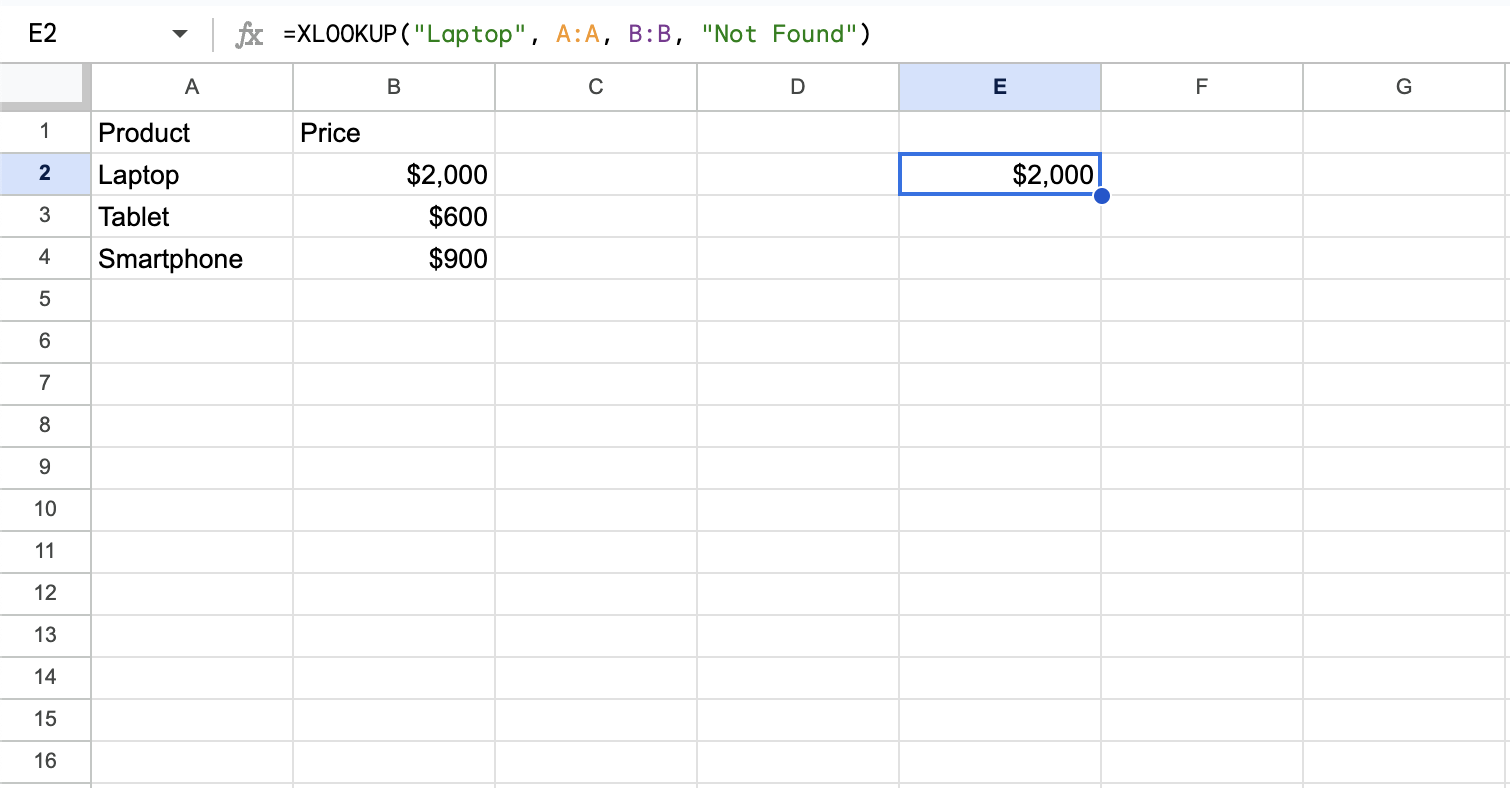 XLOOKUP example